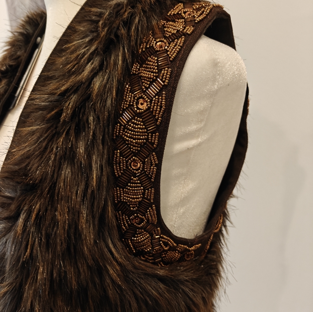 NWT Guess Faux Fur Beaded Vest